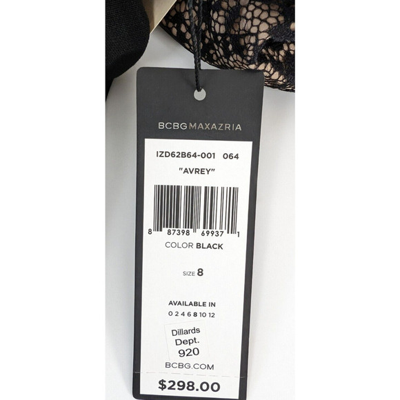 BCBG Max Azria "Avrey" NWT Black Beige Mesh Lace Nude Lining Dress 8 - Picture 9 of 13